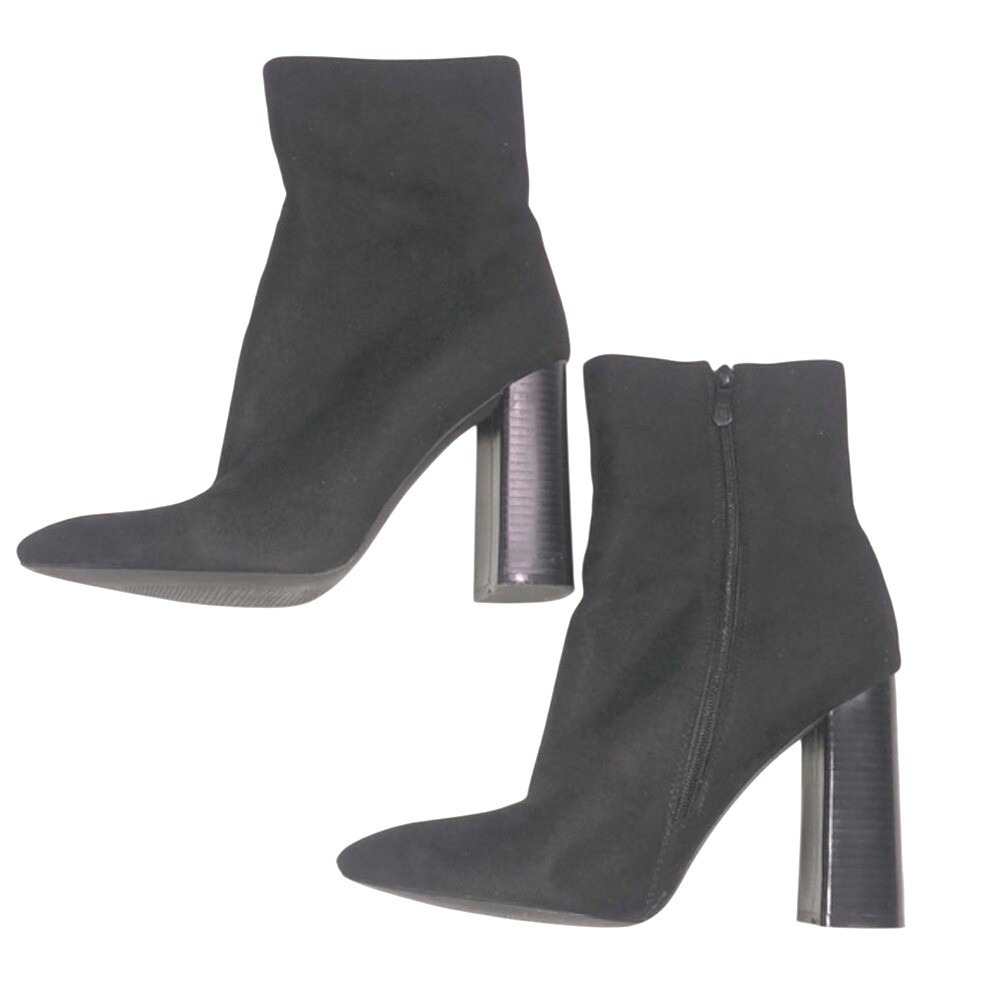 Boohoo Faux Suede Pointed Block Heel Ankle‎ Boots Black Women Size 7